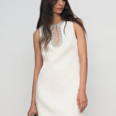 Reiss Ivory Leome Satin Crystal-Embellished Mini Dress