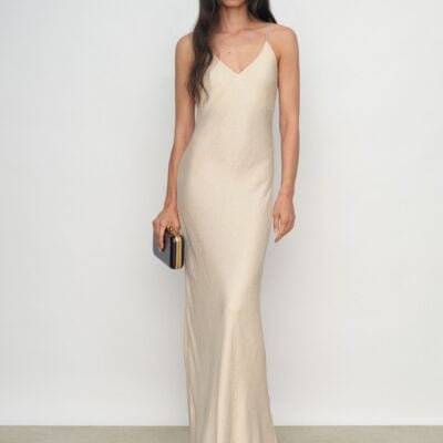 Reiss Champagne Neutral Maggie Jacquard Maxi Slip Dress