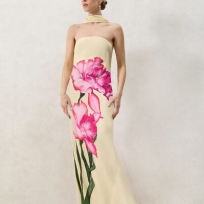 Ro&Zo Yellow Aurora Floral Print Bandeau Dress