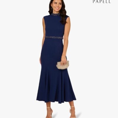 Adrianna Papell Blue Pearl Crepe Trim Dress