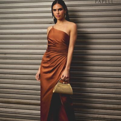 Adrianna Papell Brown Adrianna By Stretch Satin Long Dress