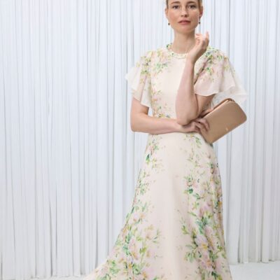 Hobbs Cream Kim Silk Dress