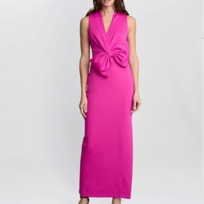 Gina Bacconi Pink Sienna Maxi Dress With Bow Detail