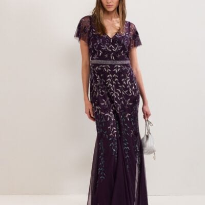 Phase Eight Purple Kaida Beaded Dress