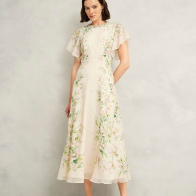 Hobbs Cream Petite Kim Silk Dress