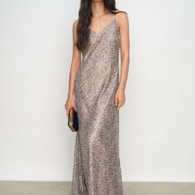 Reiss Silver Faye Sequin Maxi Slip Dress