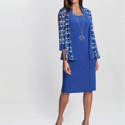Gina Bacconi Blue Sofia Print Dress And Jacket Set