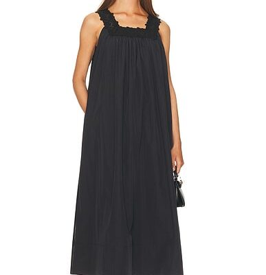 Helsa Midi Dress With Lace in Tech Poplin