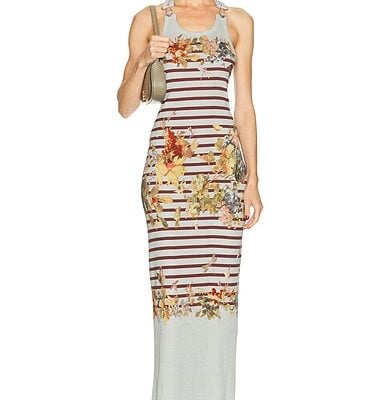 Jean Paul Gaultier Cotton Ribbed Printed Marini?re Grape Long Dress