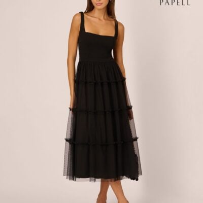Adrianna Papell Black Knit And Mesh Dress