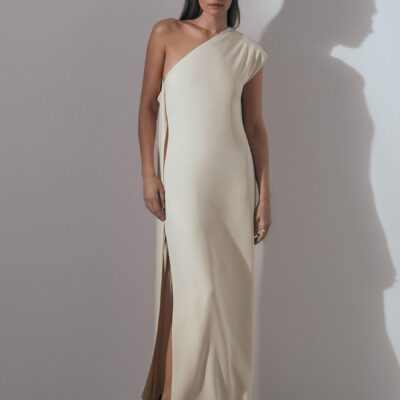 Reiss Off White Beatrice One-Shoulder Drape Back Maxi Dress