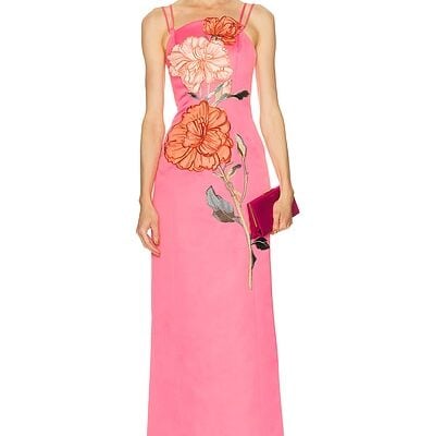 LEO LIN Arianna Applique Floral Maxi Dress in Peony Print