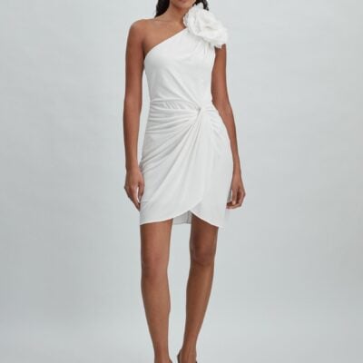 Halston One-Shoulder Ruffle Mini Dress