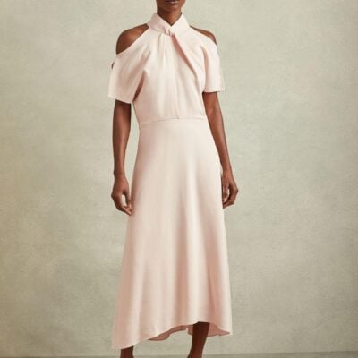 Reiss Nude Andressa Twist Neck Cut Out Midi Dress