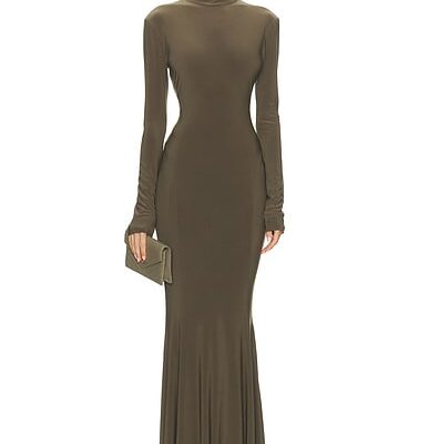 Norma Kamali for FWRD Long Sleeve Turtleneck Fishtail Gown