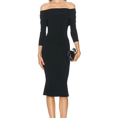 Norma Kamali 3/4 Sleeve Cowl Neck Fishtail Dress