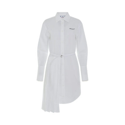 Off-white Diagonal Plisse Shirt Dress in White/black White / It 38