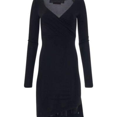 Off-white Fluid Jersey Twisted Long Sleeve Dress in Black / It 38
