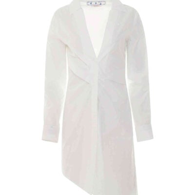 Off-White Popeline Draped Shirt Dress