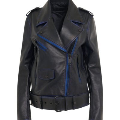 Off-white Vintage Oversize Leather Biker Jacket Blue / It 40