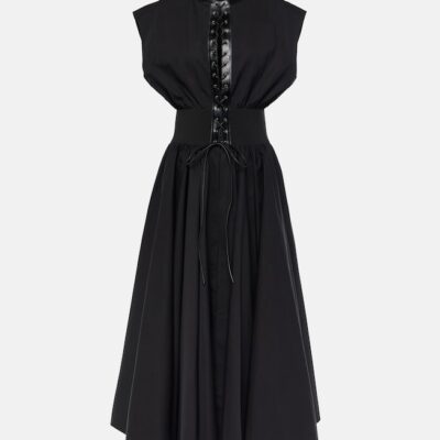 Alaïa Leather-Trimmed Cotton Maxi Dress
