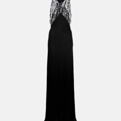 Saint Laurent Lace-Trimmed Silk Charmeuse Gown