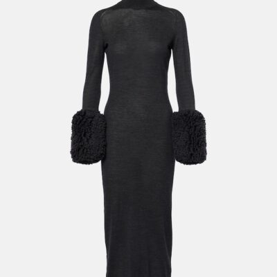 Alaïa Faux Shearling-Trimmed Virgin Wool Midi Dress