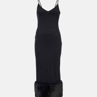 Prada Faux Shearling-Trimmed Midi Dress