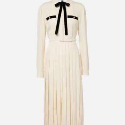 Prada Tie-Neck Pleated Belted Shirt Dress