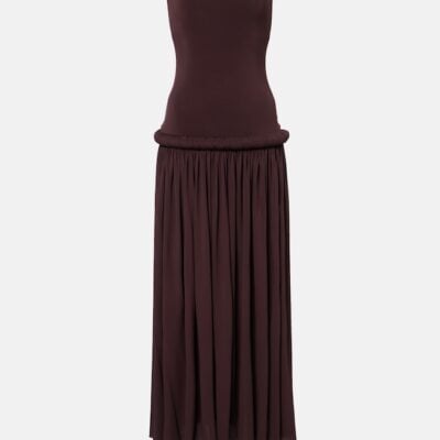 Alaïa Strapless Gathered Jersey Maxi Dress