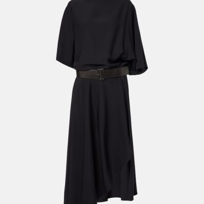 Alaïa Belted Leather-Trimmed Midi Dress