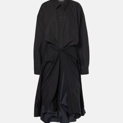 Balenciaga Gathered Tie-Front Cotton Shirt Dress