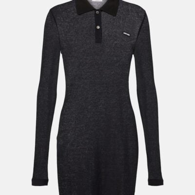Miu Miu Ribbed-Knit Cotton Jersey Polo Dress