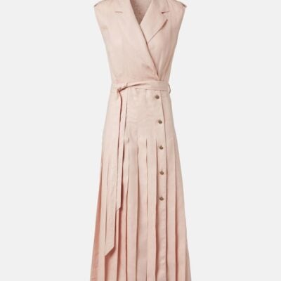 Loro Piana Bryce Pleated Linen Midi Dress