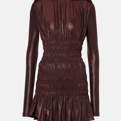 Saint Laurent Smocked Lamé Jersey Minidress