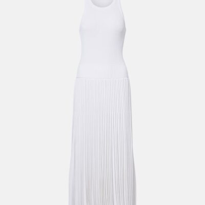 Alaïa Pleated Ribbed-Knit Midi Dress