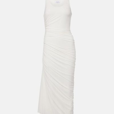 Alaïa Asymmetric Gathered Jersey Maxi Dress