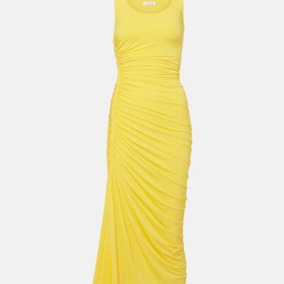Alaïa Asymmetric Gathered Jersey Midi Dress