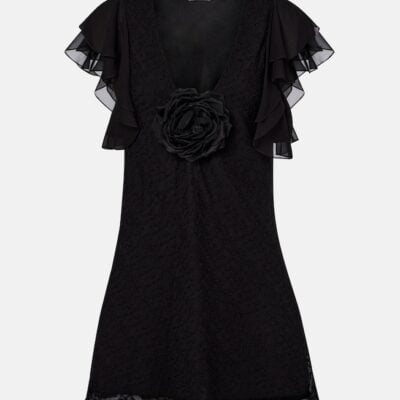 Saint Laurent Floral-Appliqué Embroidered Minidress