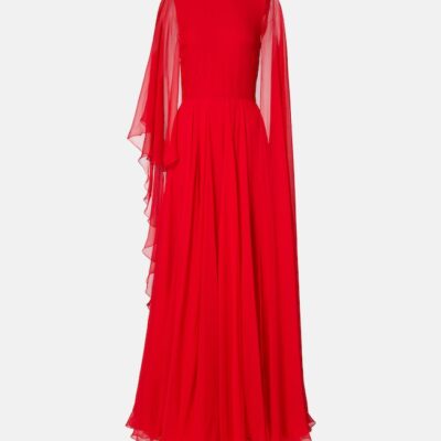 Givenchy Caped Draped Silk Chiffon Gown