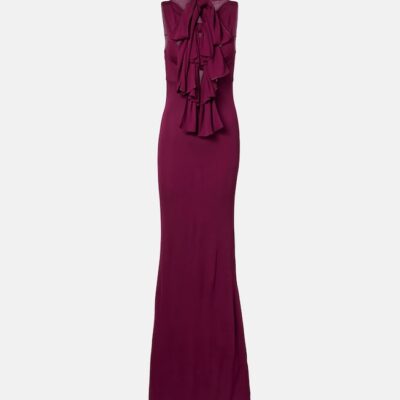 Alaïa Bow-Detail Halterneck Jersey Gown