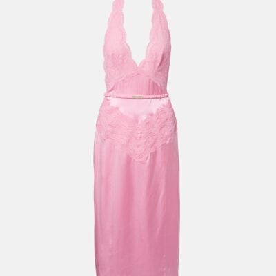 Gucci Lace-Trimmed Silk Satin Midi Dress