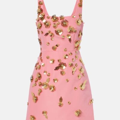 Carolina Herrera Floral-Appliqué Silk Faille Minidress