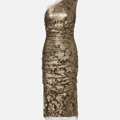 Dolce&Gabbana One-Shoulder Lamé Lace Midi Dress
