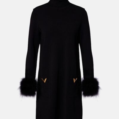 Valentino Vlogo Feather-Trimmed Turtleneck Minidress