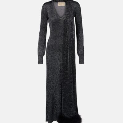 Valentino Feather-Trimmed Lamé Maxi Dress