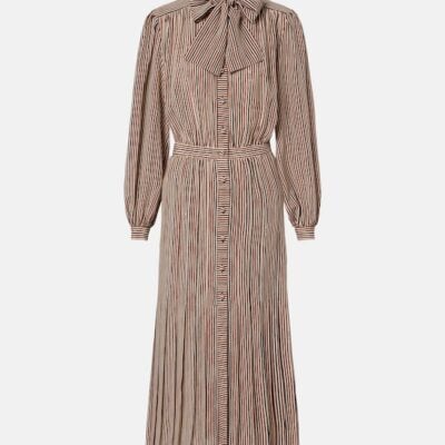 Valentino Striped Tie-Neck Silk Midi Dress