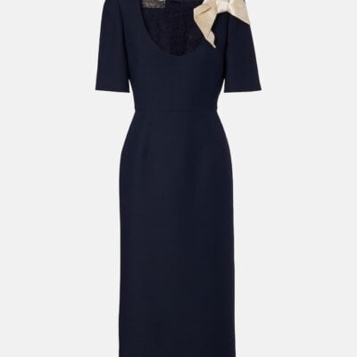 Valentino Crepe Couture Bow-Detail Lace-Trimmed Midi Dress