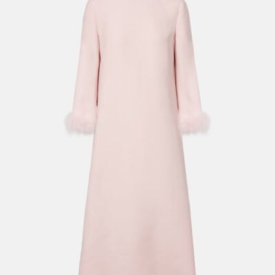 Valentino Crepe Couture Feather-Trimmed Midi Dress