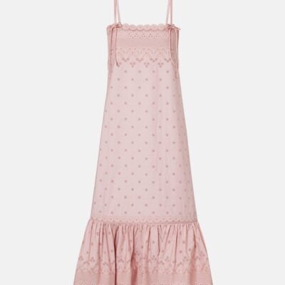 Valentino Broderie Anglaise Silk-Trimmed Cotton Midi Dress